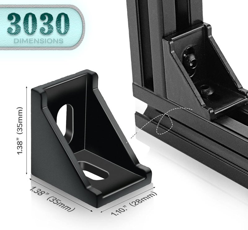 PETOX 24 Set Black 3030 Series Aluminum Extrusion Profile Connector, Includes 1pc Wrench, 24pcs 2835 Corner Bracket, 48pcs M6 T-Slot Sliding Nuts and Hex Screw Bolt for 20S Aluminum Rail Accessories - Image 4